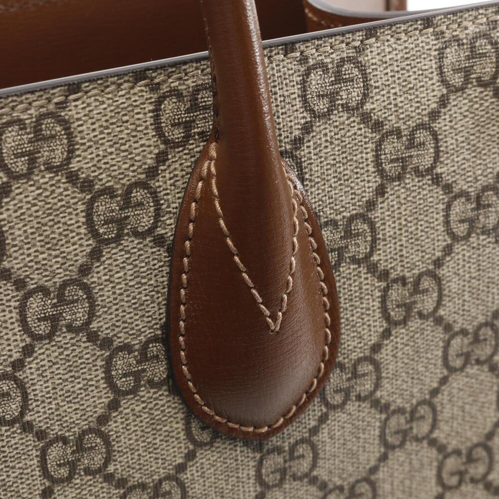 Gucci GG Beige Canvas Interlocking Bag Leather Tan Supreme Brown Tote - Picture 7 of 9